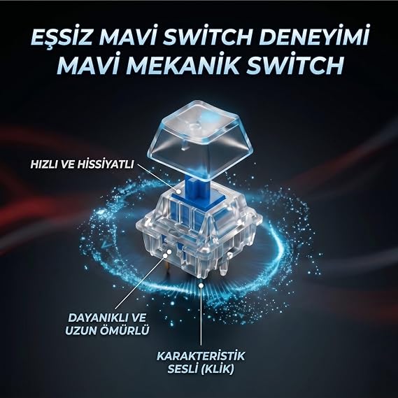 Gameagle%60 RGB Gaming Mekanik Klavye, ABS Gövde, 25 Tuş Anti-Ghosting, 50 Milyon Basım, Double Shot Tuş, Örgü Kablo, Değiştirilebilir Tuşlar, Siyah - Beyaz Mavi Switch KB-07 (Beyaz - Siyah)