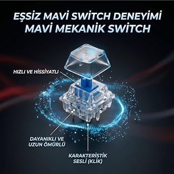 Gameagle%60 RGB Gaming Mekanik Klavye, ABS Gövde, 25 Tuş Anti-Ghosting, 50 Milyon Basım, Double Shot Tuş, Örgü Kablo, Değiştirilebilir Tuşlar, Siyah - Beyaz Mavi Switch KB-07 (Beyaz - Siyah)