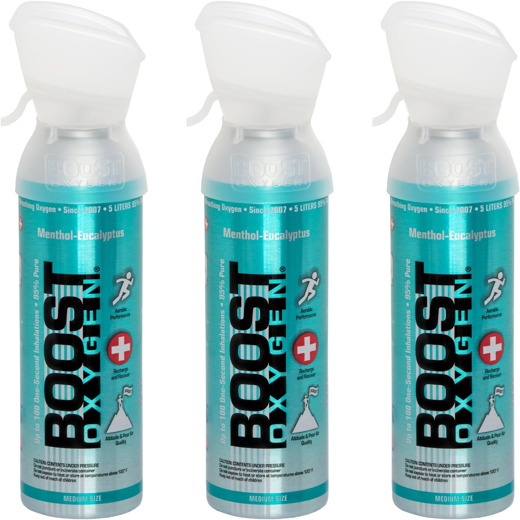 Boost Oxygen Cylinder Menthol Flavour 5L Pack of 3 | Portable Oxygen Canisters | Lightweight Oxygen Cylinder for Breathing,Hiking, Sports, Outdoor & Active Lifestyle Use | Up to 300 Inhalations