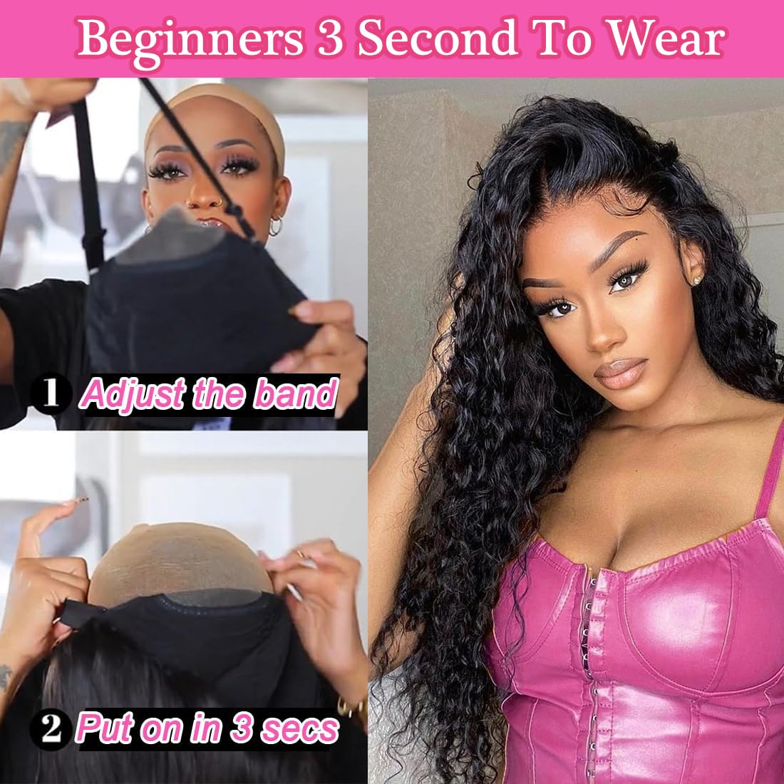 30 Inch Glueless Wigs Human Hair Pre Plucked Pre Cut 180% Density Wear and Go Glueless Wig 13X4 HD Water Wave Lace Front Wigs Human Hair Upgraded No Glue Curly Lace Frontal Wig for Women