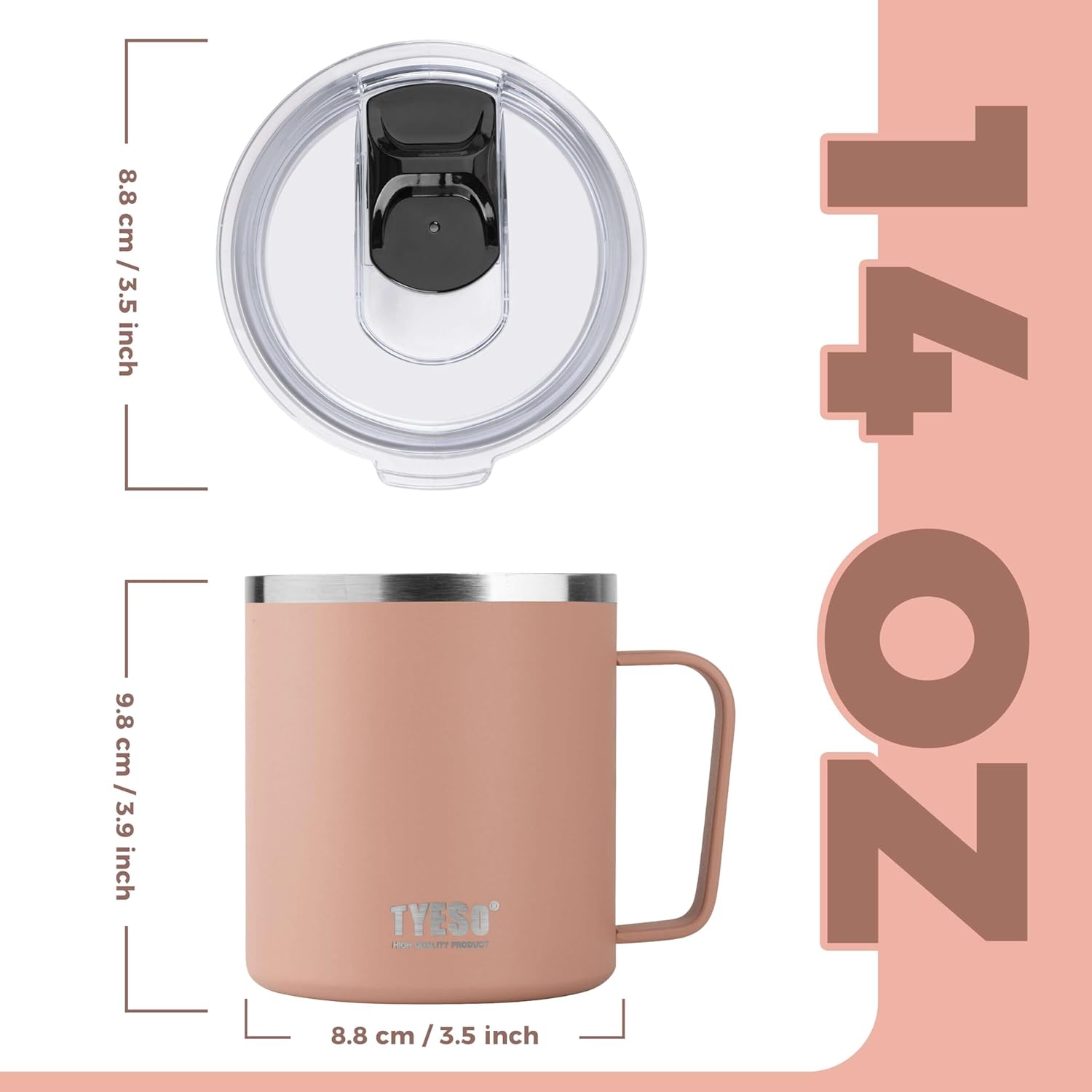 14 Oz Stainless Steel Pink Coffee Mug with Handle and Lid – Double Wall Thermal Coffee Cup – Dishwasher Safe Insulated Tumbler Keeps Drinks Hot & Cold – For Home, Office, Travel - Image 3