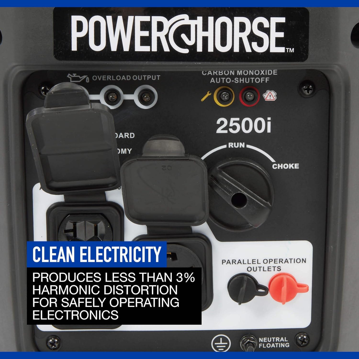 Powerhorse Inverter Generator, 2500 Surge Watts, 1800 Rated Watts, 120V, CO Shutdown, 52dB Quiet Run