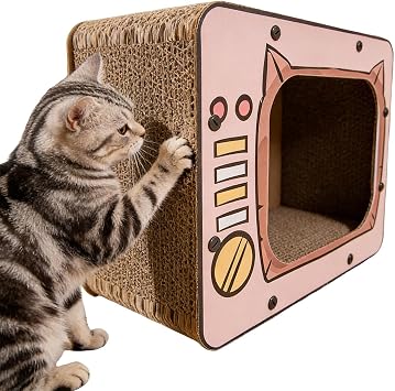 Cat House, Cardboard Scratcher Bed, Interactive Cardboard Cat House, for Indoor Pets, Protects Furniture Enriches Play, Reduces Boredom Suitable for Cats and Small Animals, Fun Pet Activity Center
