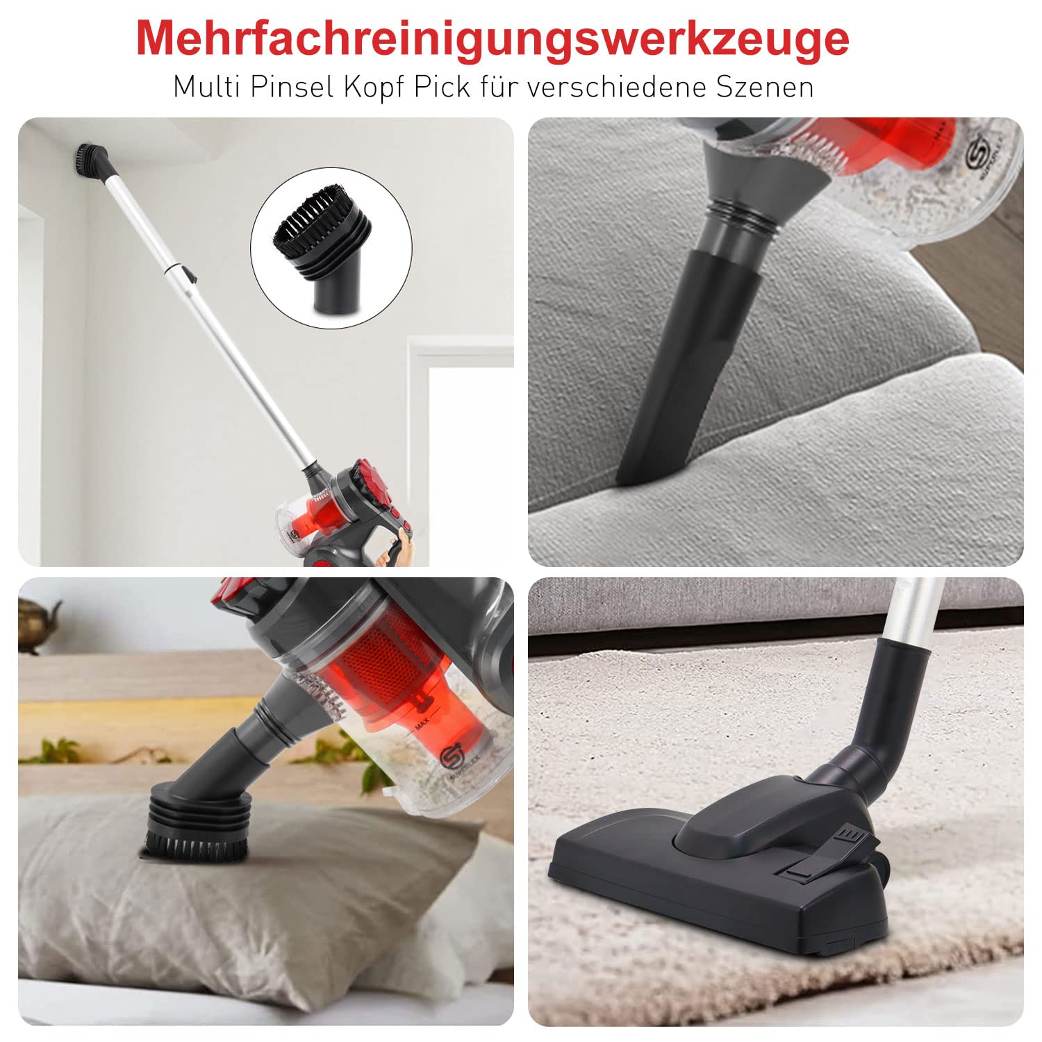 SUPERLEX 4 In 1 Staubsauger Beutellos HEPA HandstauSauger Bodensauger 600W Kabel