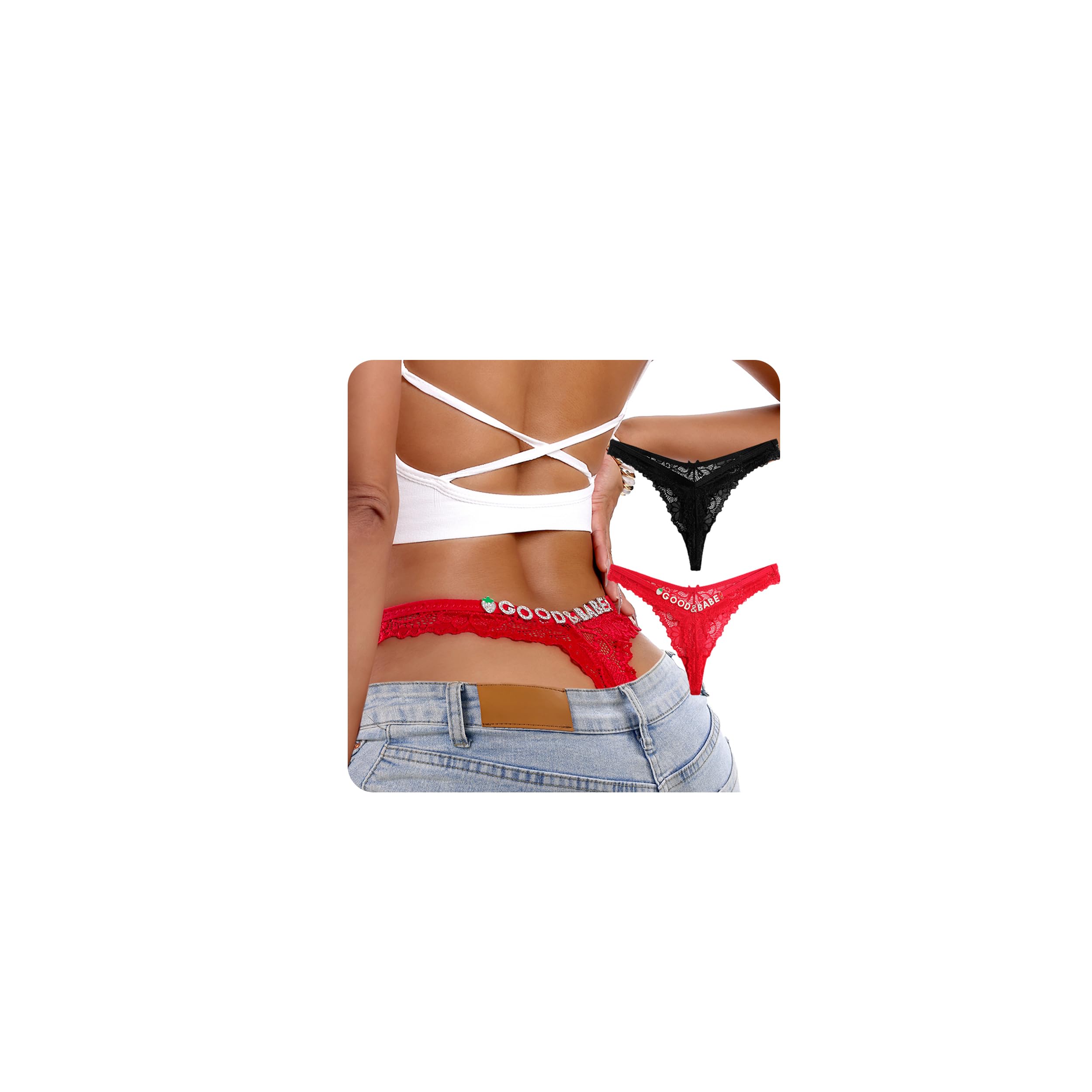 OIEMRFS 2 Pack Personalized Sexy Lace Thongs for Women Womens Thong Panties with Letters Bridal Bachelorette Underwear
