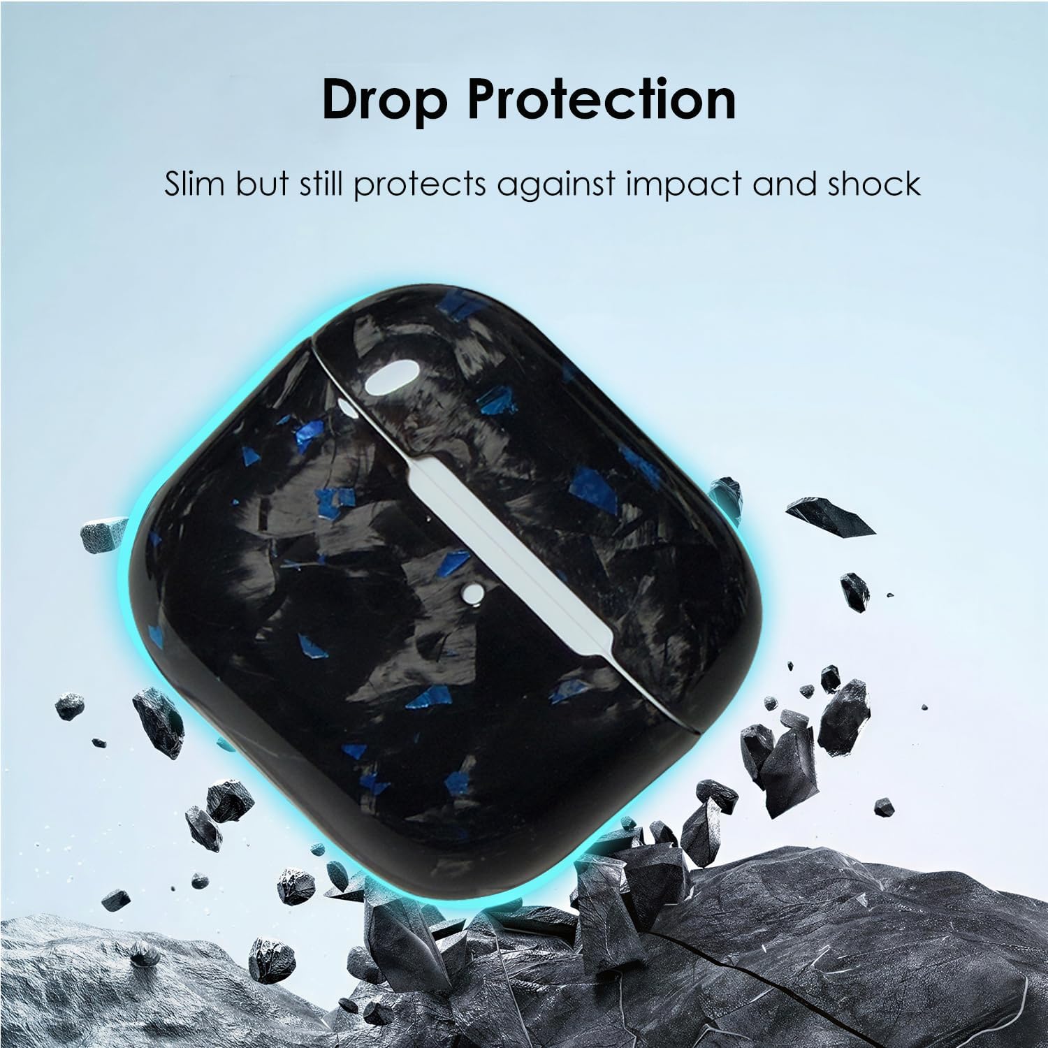 Real Forged Carbon Fiber Case for AirPods 4 (2024 Release) - Ultra-Thin & Lightweight Hard Shell Protective Cover - Supports MagSafe/Wireless Charging - Glossy Black/Blue