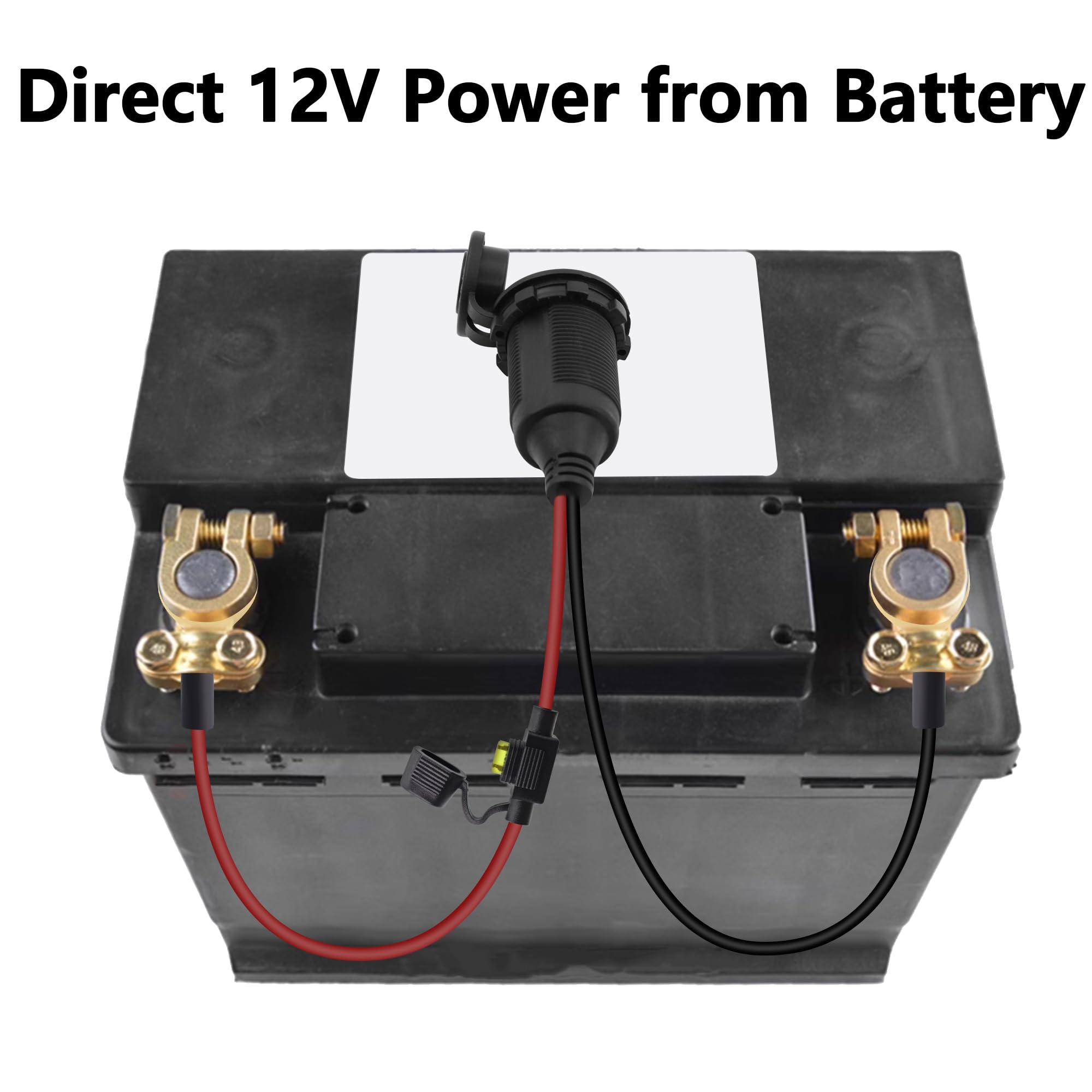 LANMINGLEL Auto-sigarettenaansteker naar O-ringterminal 12V-24V 16AWG Auto- sigarettenaansteker mannelijke stekkerverlengingskabel met 15A zekering voor auto-omvormer luchtpomp elektrische beker 3.3FT