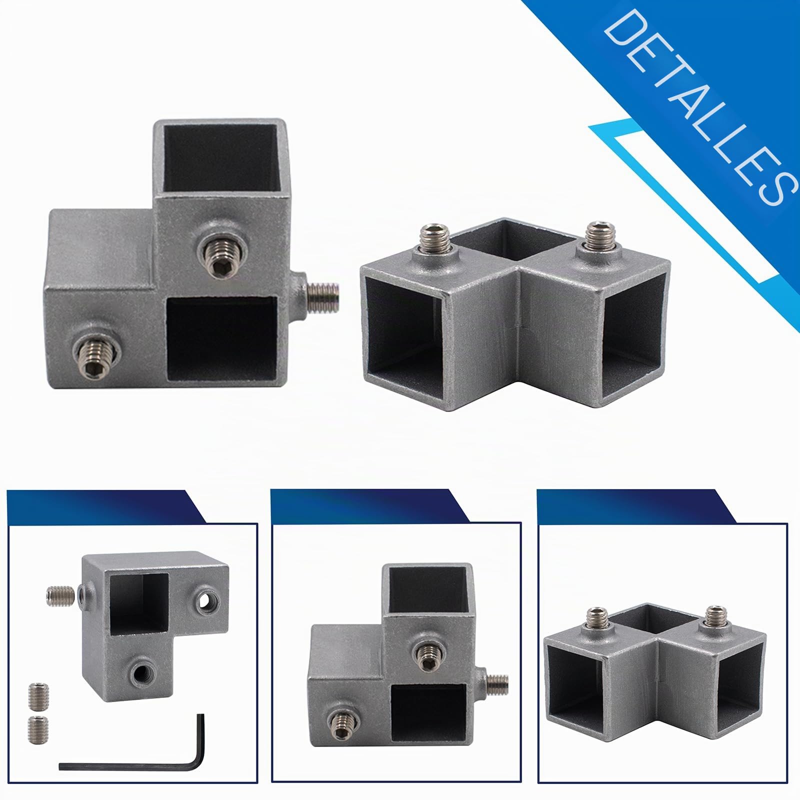 8 piezas de conectores de tubo cuadrado, piezas de unión rectangulares de aleación de aluminio, pieza en L, 3 vías, 90°, para conexión de tubo cuadrado de 25 x 25 mm
