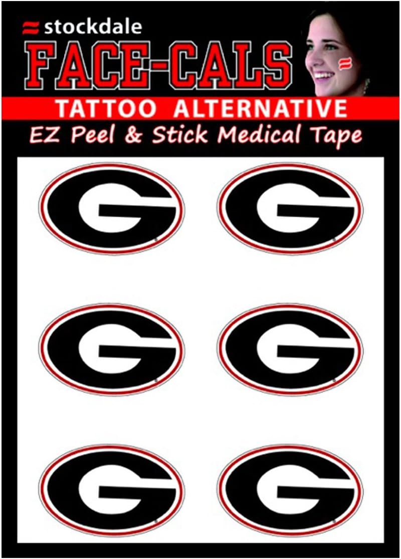 NCAA Georgia Bulldogs Face Tattoos, Team Colors, One Size