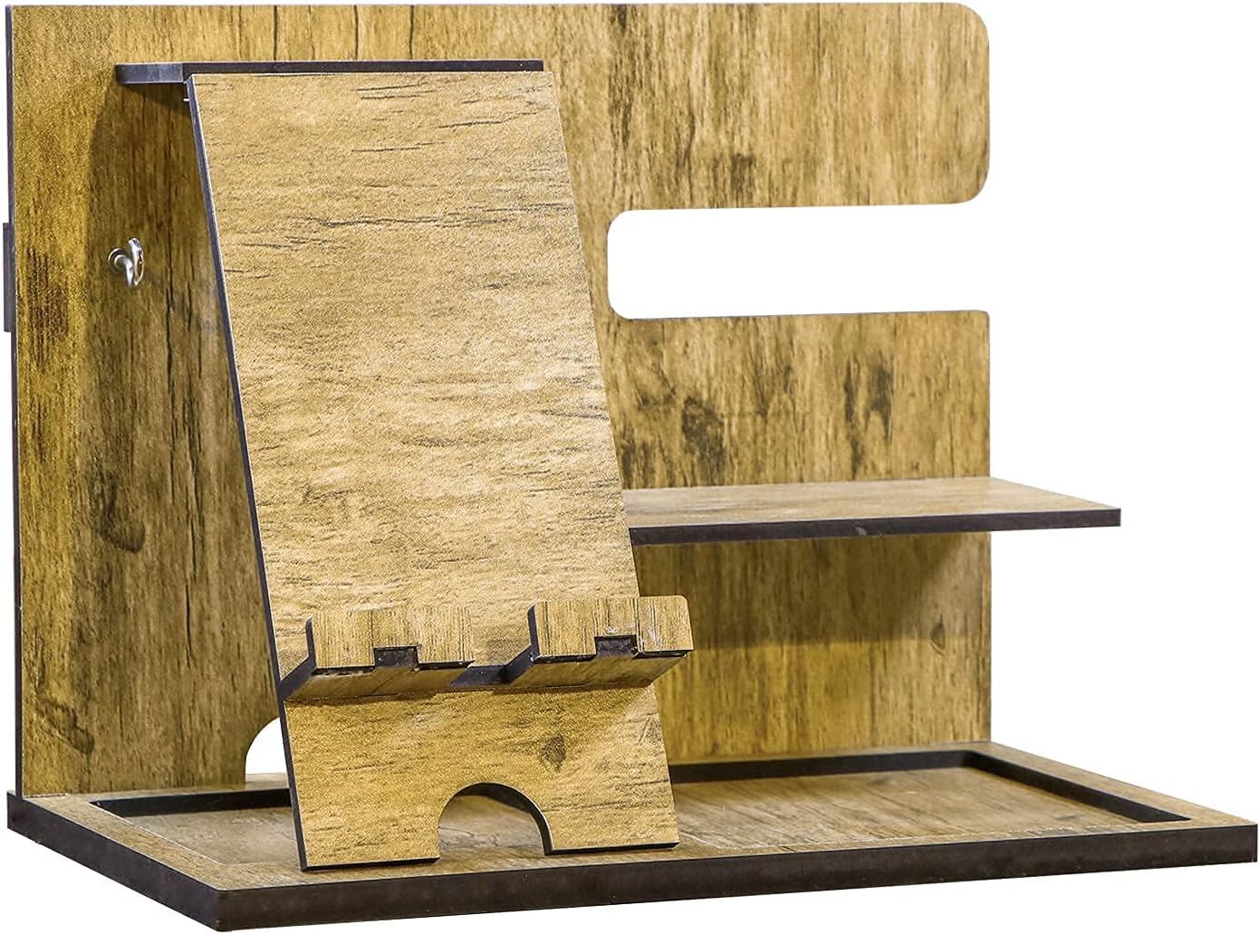 RHYDON MDF Phone Docking Station, Ash Desk Organizer, Tablet Holder, Key Hooks, Coin, Wallet, Watch Stand, Handmade Men Graduation Gift, Husband Anniversary