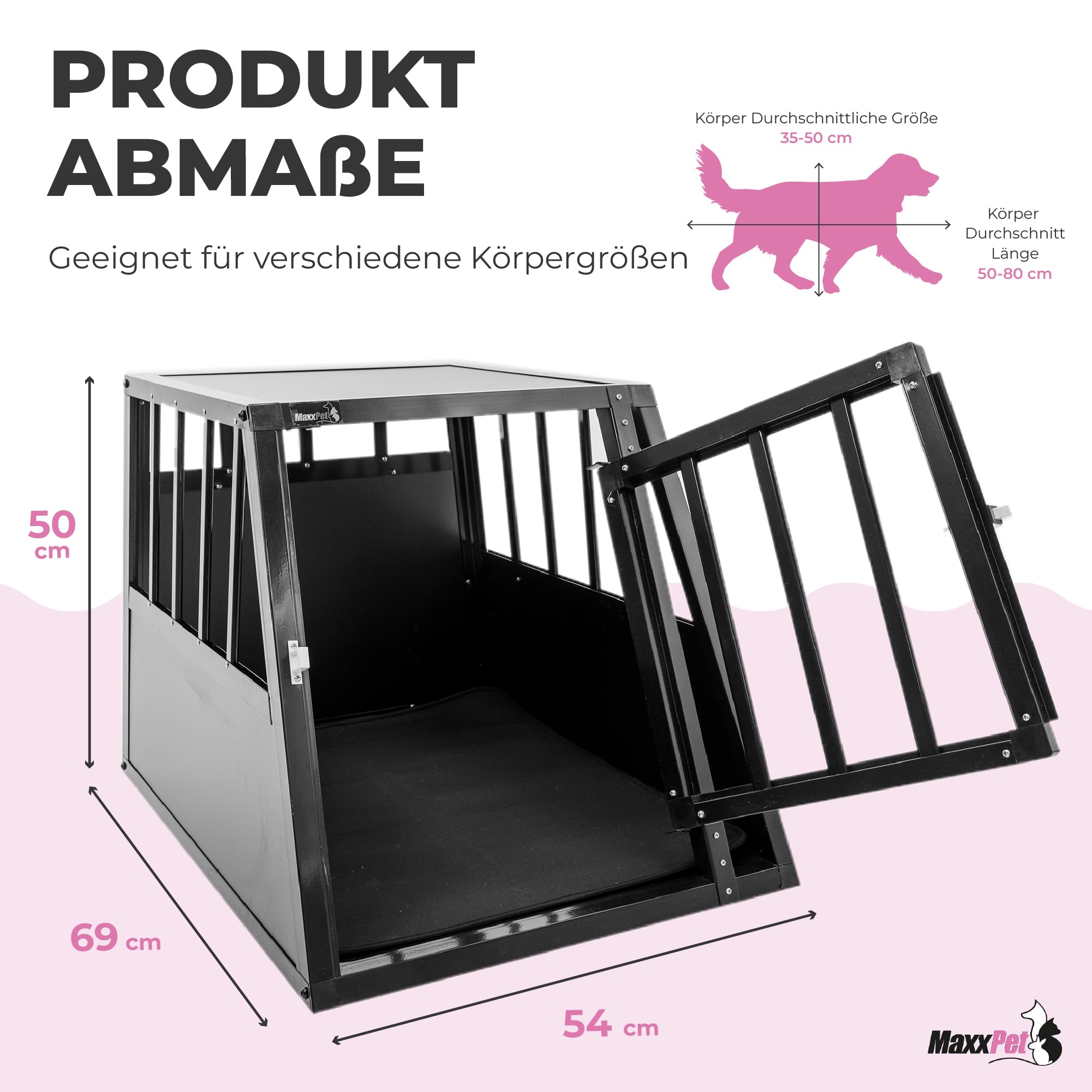 MaxxPet Hundebox Auto Faltbar - 1 Tür - Transportbox Katze & Hund - Hundetransportbox Auto - Hundetragetasche - Reise & Transport für Hunde - 54x69x50 cm