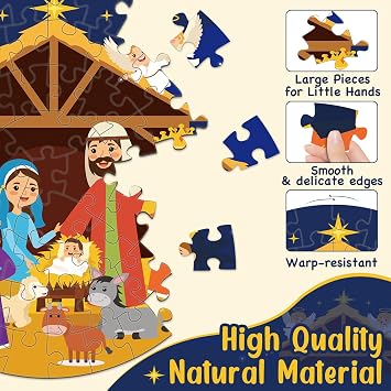 Nativity Scene Floor Puzzles for Kids Age 4-8, 70pcs Large Christmas Nativity Jigsaw Puzzles Educational Kids Puzzles Ages 3-6 for Boys Girls