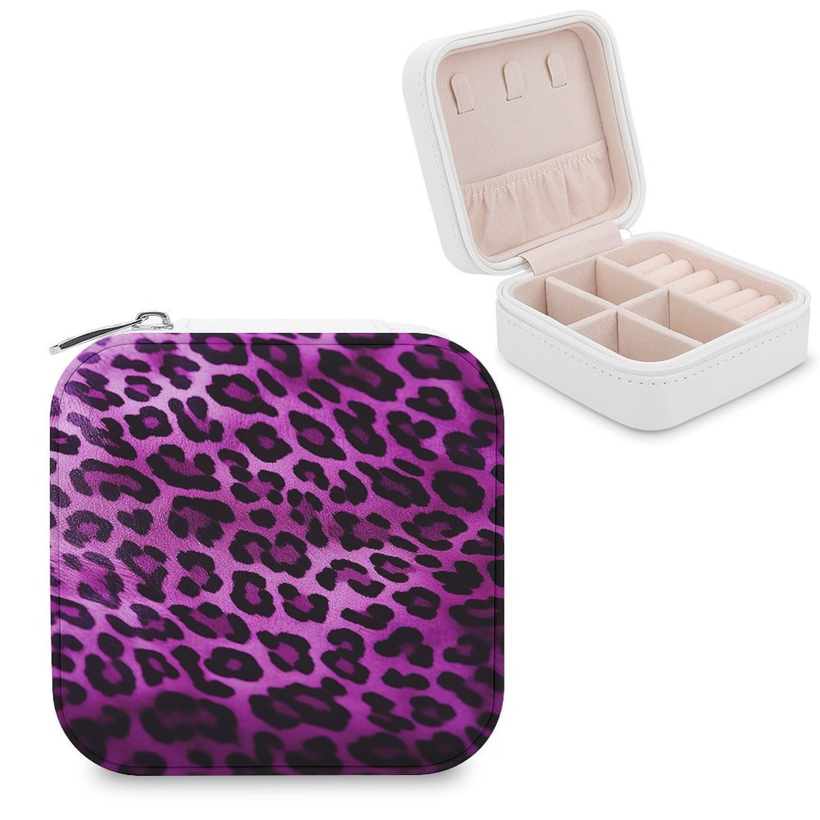 FekiLoot Purple Leopard Jewelry Case Personalized Leather Jewelry Box Mini Travel Jewelry Case Small Portable Jewelry Organizer for Ring Earrings Necklace Bracelet