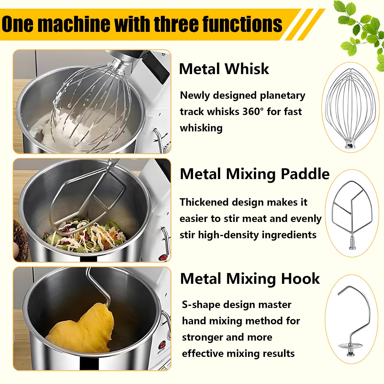 Impastatrice Commerciale Elettrica a Fustino, Planetaria 3 in 1 con Gancio Impastatore, Impastatrice in Acciaio Inossidabile 5L/7L/10L, Miscelatore Multifunzione per Pizzeria e Panificio 5L