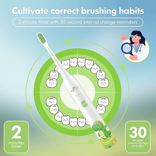 Miniatura 5 de DADA-TECH Cepillo de dientes eléctrico para niños recargable, cepillo de dientes suave con temporizador alimentado por tecnología Sonic para niños y