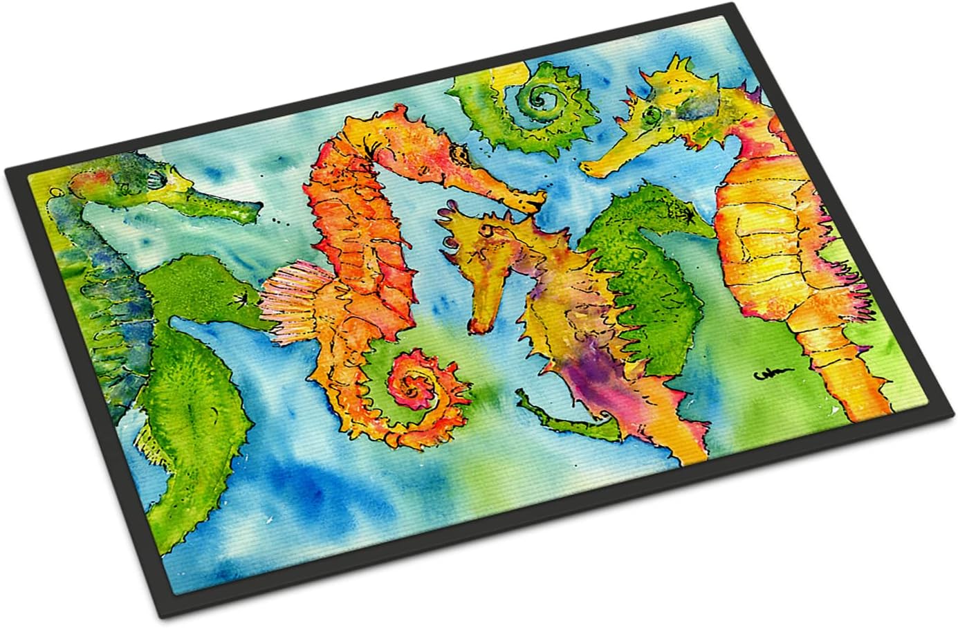 Caroline's Treasures 8546-MAT Seahorse Doormat 18x27 Front Door Mat Indoor Outdoor Rugs for Entryway, Non Slip Washable Low Pile, 18H X 27W
