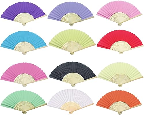 Miniatura 6 de Woohome 12 abanicos plegables de bambú para bailar, parte, picnic, regalo de fiesta de boda, decoración de boda (multicolor)