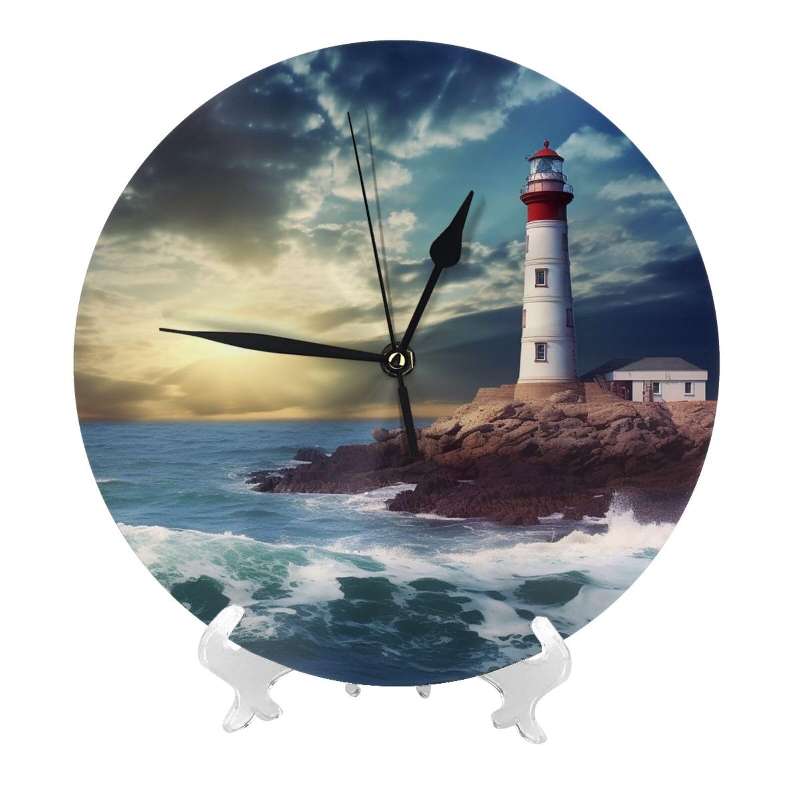 DWVTSLH Lighthouse Seaside Wall Clock 10 Inch Silent Non-Ticking Modern Clocks Battery Operated - Decorative Wall Clocks for Bedroom Living Room Kitchen Office Wall Decor Gift Idea