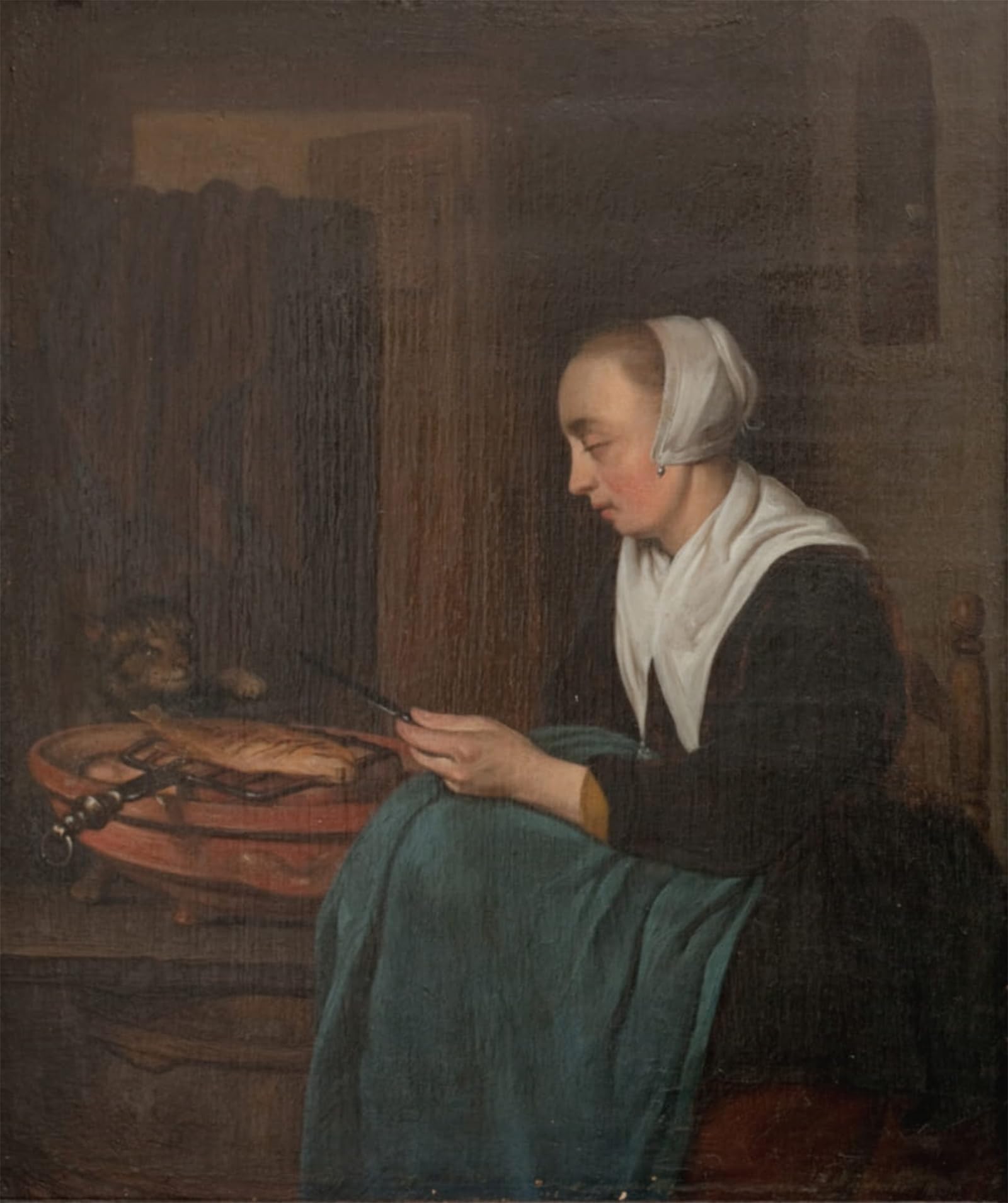 SERENDIPITP Vintage Picture Print on Canvas Wall Art Poster a Sleeping Saleswoman by Gabriel Metsu Artwork Print Poster for Wall Decor 60x90cm