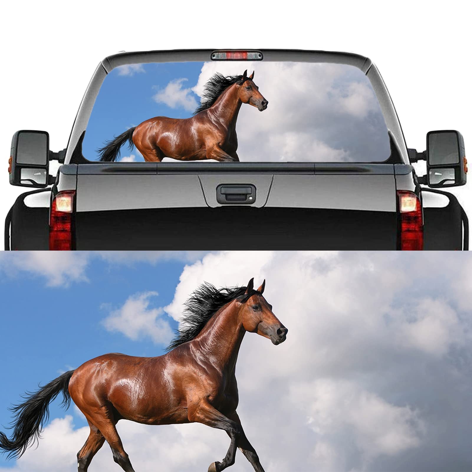 Adesivo per finestrino posteriore per auto con cavallo di destriero, decalcomania perforata, per camion, finestra, SUV, furgone, pickup, adesivi per finestrini posteriori, A, 147,3 x 45,7 cm