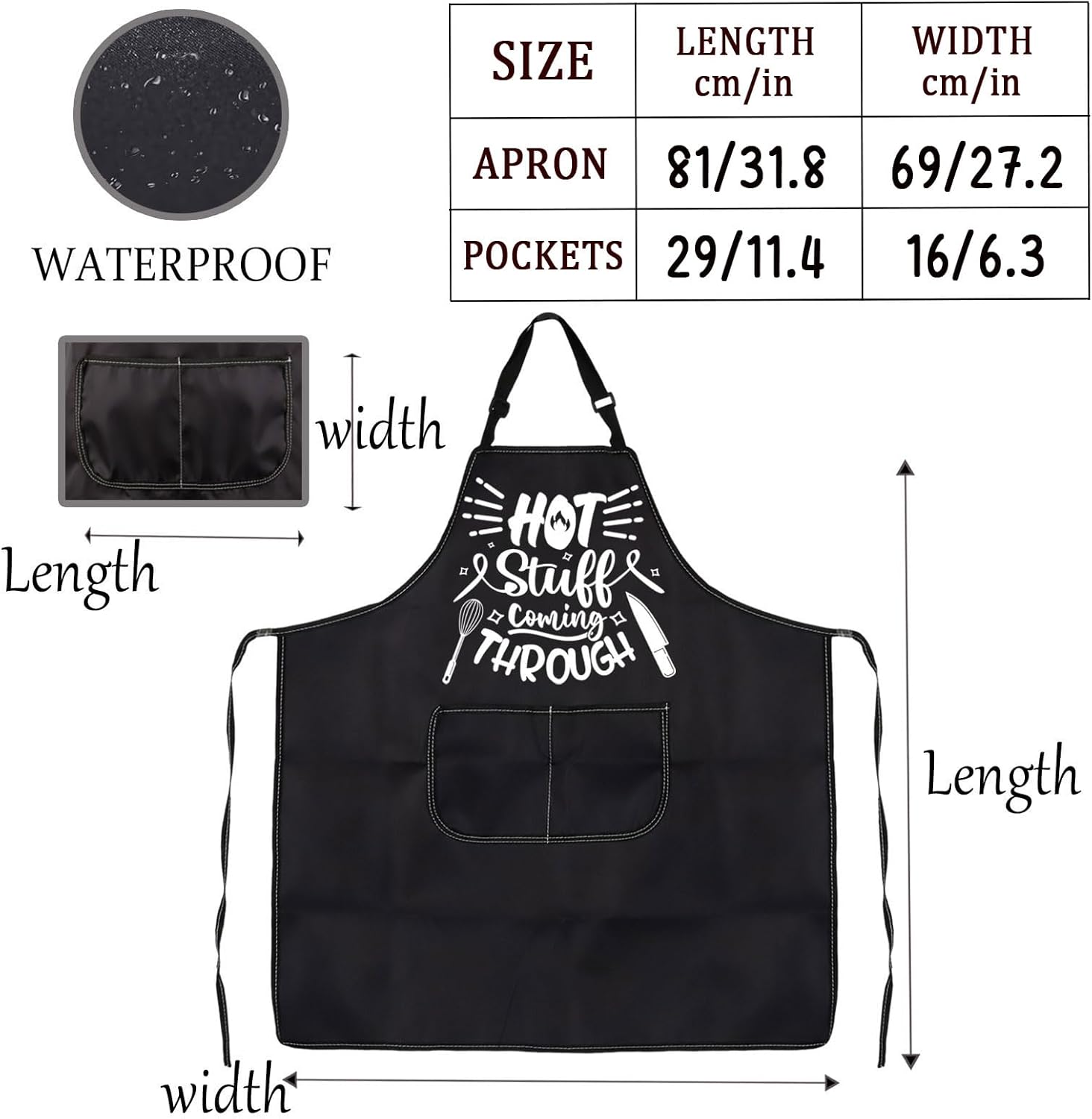 MNIGIU Funny BBQ Baking Kitchen Apron Hot Stuff Coming Through Cooking Apron With Pockets Chef Gift Cooking Lover Gift - Image 2