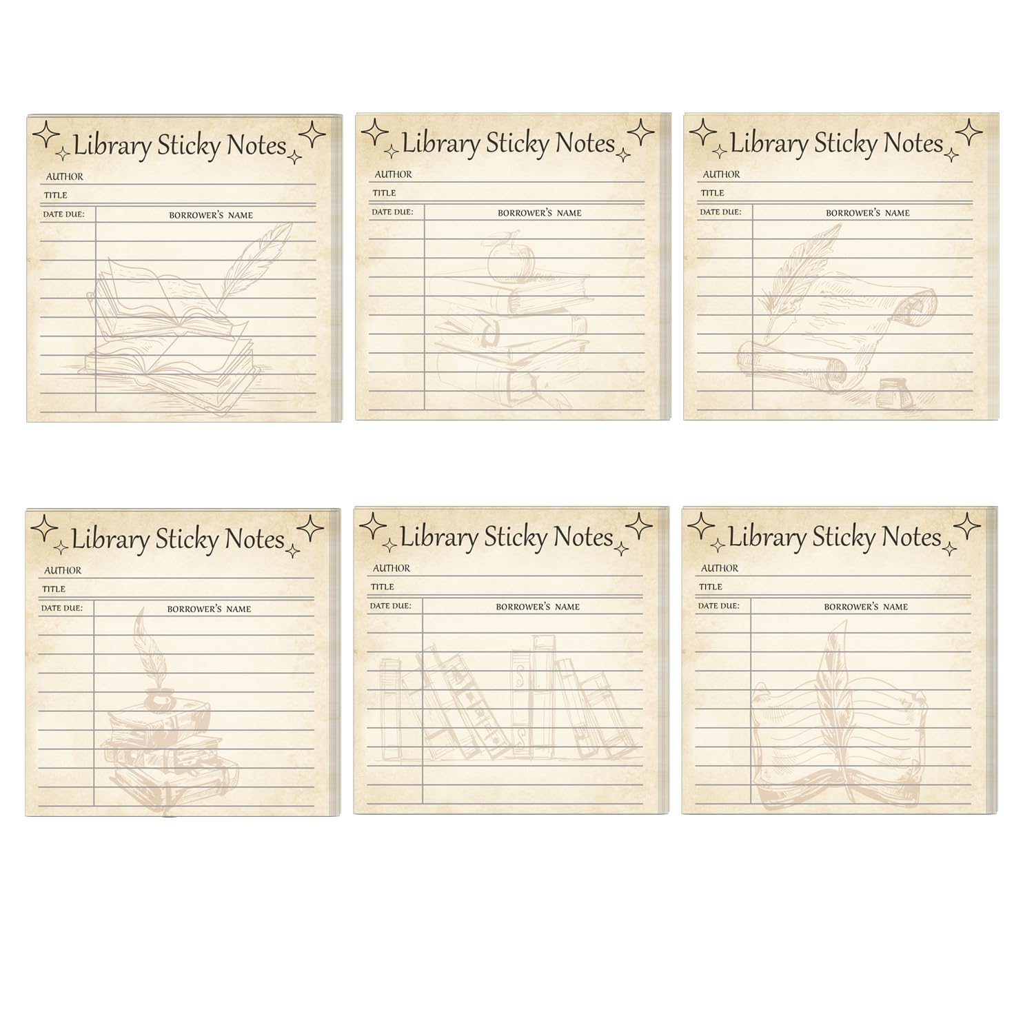 6 Set Retro Library Due Date Notes Sticky - Vintage Self-Adhesive Slips for Librarians & Teachers Reading Tracker Record Library Card Pockets for Book Checkouts School Classroom Supplies (Spanish)
