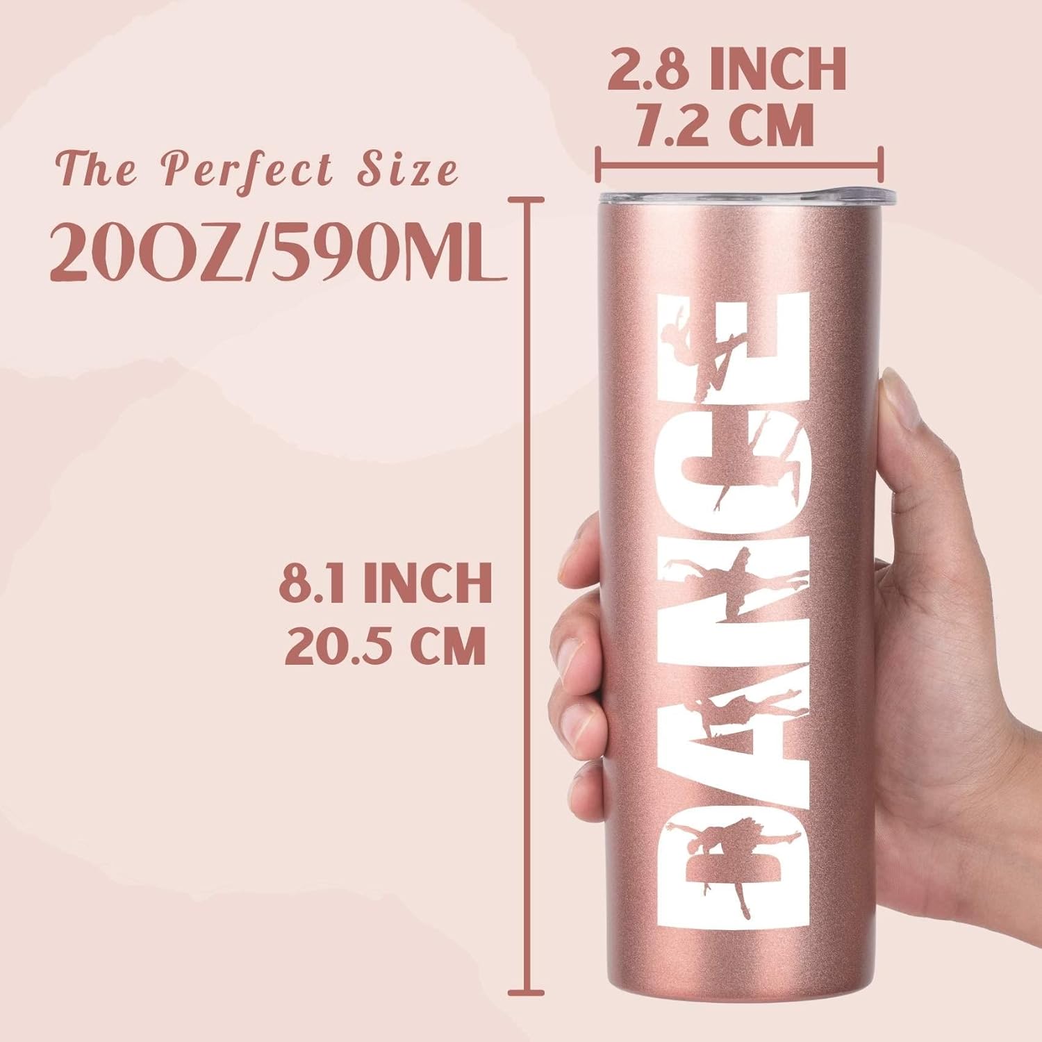 Onebttl Dancer Gifts for Girls, Teens, Her - Dance - 20oz/590ml Stainless Steel Insulated Tumbler with Straw, Lid - Dance Themed Recital Gifts for Women - (Rose gold) - Image 3