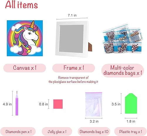 Miniatura 9 de Kit de pintura de calcomanías de diamante con marco de madera, artes y manualidades de diamantes para niños, calcomanías de gemas de mosaico por