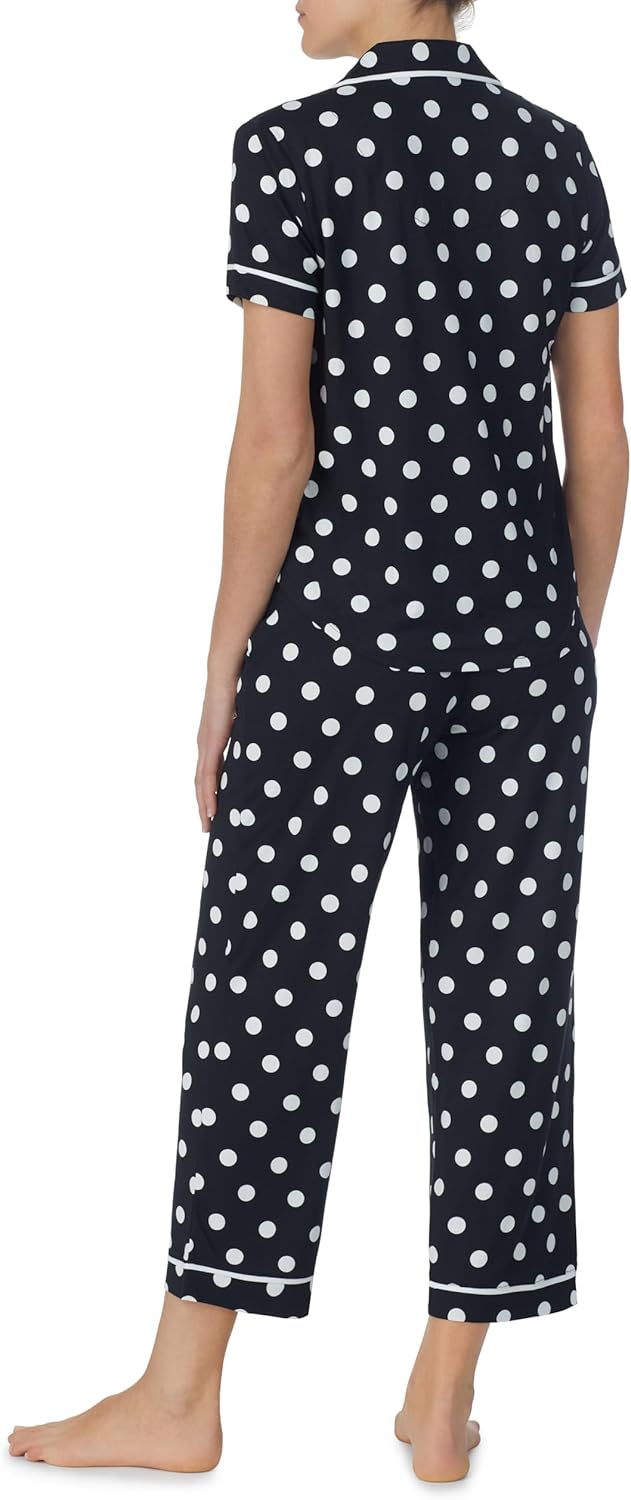 kate spade new york Pajamas for Women 2 Piece Set - Recycled Poly Jersey Notch Collar Short Sleeve Button Top & Cropped Pants - Image 2