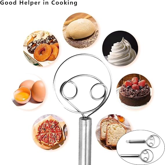 Stainless Steel Danish Dough Whisk,Bread Mixer for Baking | Durable stainless steel dough whisk for mixing bread, batter, pastries and pizza dough, with ergonomic handle and easy cleani