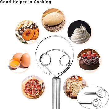 Stainless Steel Danish Dough Whisk,Bread Mixer for Baking | Durable stainless steel dough whisk for mixing bread, batter, pastries and pizza dough, with ergonomic handle and easy cleani