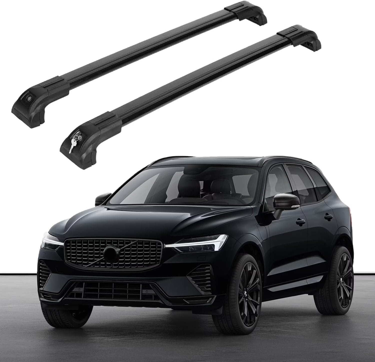 ERKUL Heavy Duty 220lbs Roof Rack Cross Bars for Volvo XC60 2018-2026 | Solid Metal Mounts | Aluminum Crossbars with Anti Theft Lock for Rooftop - Compatible with Flush Rails - Black