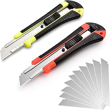 Amazon Brand - Umi Multicolor Plastic Body Auto Lock Paper Cutter Blade for Office/Home/School Purpose (Pack of 2, 18 mm Cutter With Rubbered Handle)
