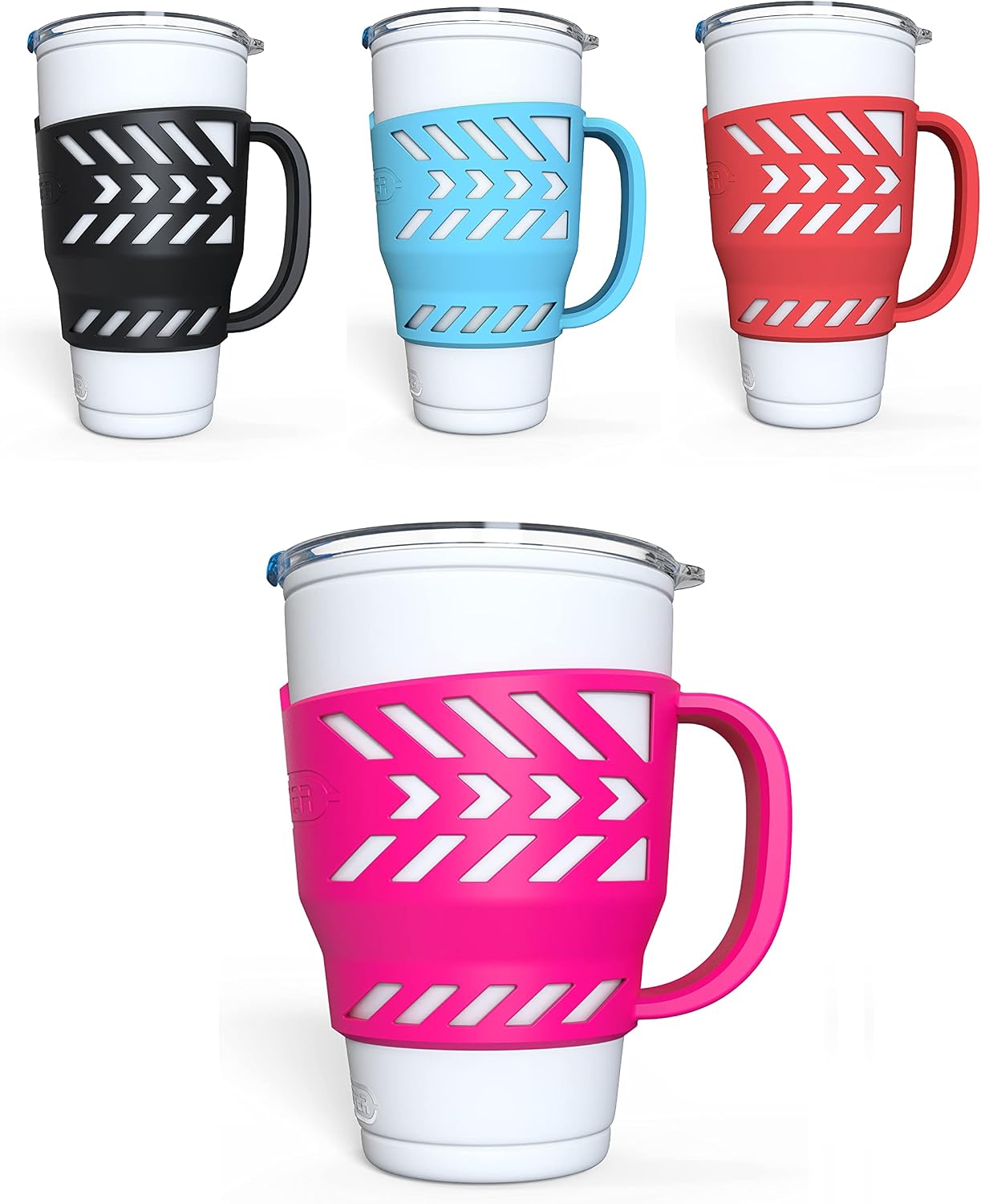 Gangster Armor Grip for 30oz Tumblers (2 Pack) - Yeti Rambler Handle – Silicone Tumbler Sleeve Holder - RTIC Beast Simple Corkcicle Tumbler Grip Holder - (Pink)