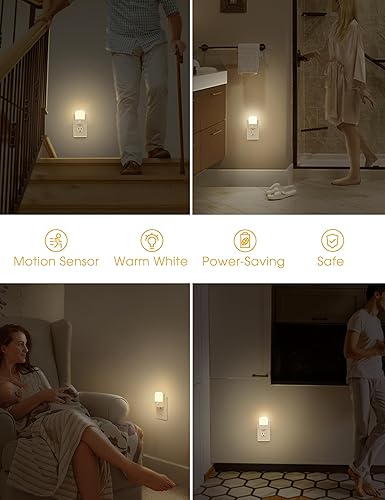 Miniatura 6 de L LOHAS LED Luz nocturna con sensor de movimiento enchufable 4 unidades, luz nocturna activada por movimiento, blanco suave 3000K, brillo ajustable