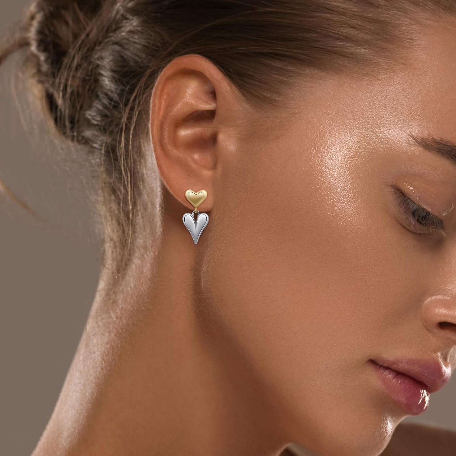 Gold and Silver Heart Earrings Studs for Women Sterling Silver dangle Earrings Hypoallergenic Cute Earrings for Women Trendy - Image 3