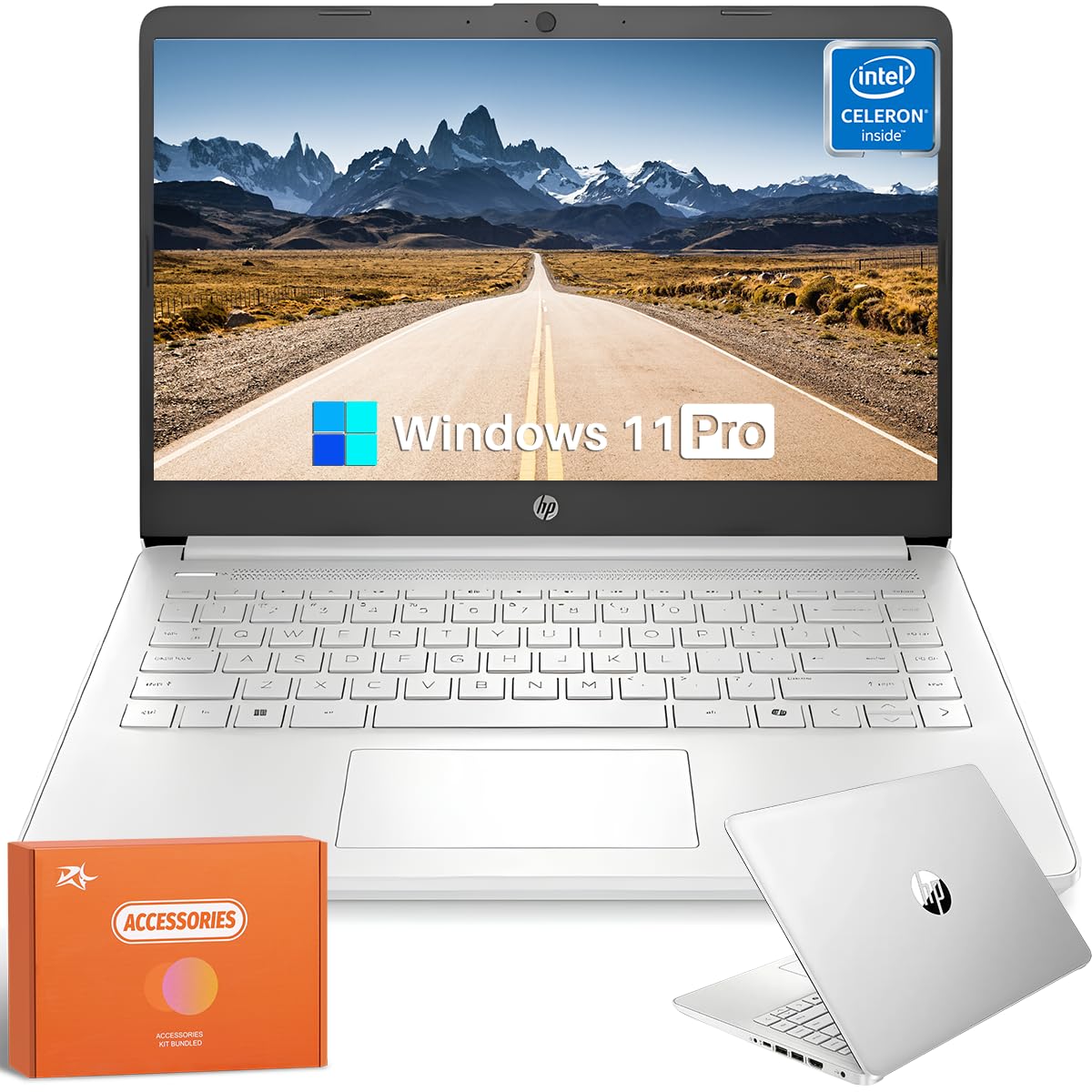 2025 Laptop, Intel 4-Core N150, 1-Year Office 365, 14" LED 250 nits, 16 GB RAM, 384 GB Storage(128GB UFS+256GB Micro SD), Webcam, WiFi, HDMI, Windows 11 Pro & Copilot-Ai, Silver, w/Accessories