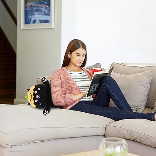 Miniatura 6 de Almohada larga de felpa para el cuerpo, 28 pulgadas, lindo gato negro de peluche, peluche Kawaii suave, almohada de felpa de gato de Halloween,