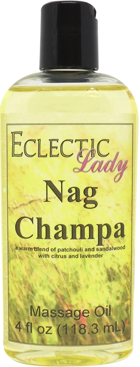 Nag Champa Massage Oil, 16 oz, With Sweet Almond Oil and Jojoba Oil, Preservative Free, Perfect for Aromatherapy and Relaxation