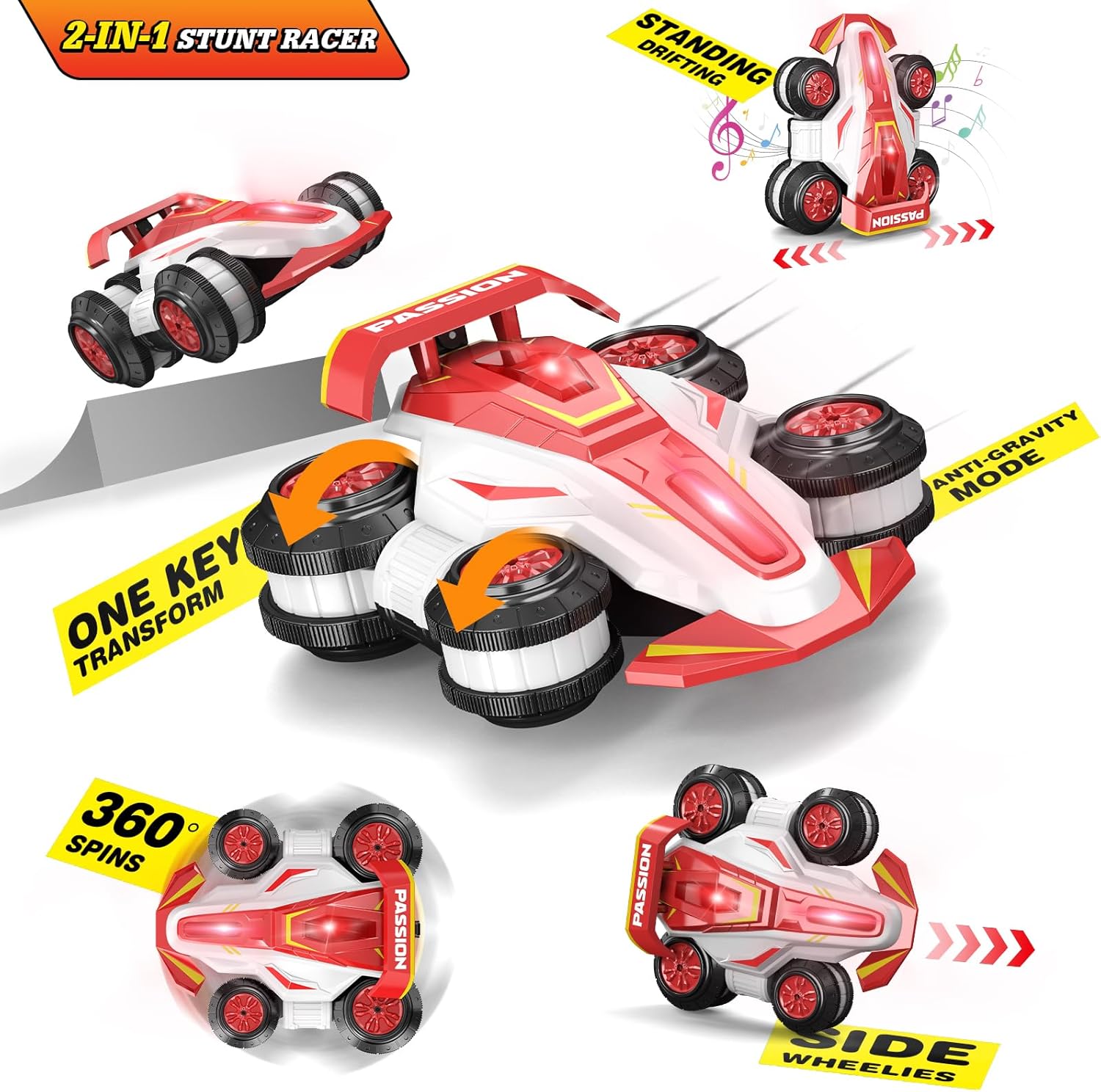 LOOZIX Upgraded Remote Control Car 360° Spins RC Car 2- in-1 Anti-Gravity RC Racer Wheelie Drift Stunt Car with Lights&Music Birthday Gifts Toys for 6 7 8 9 10 11 12 Year Old Boys