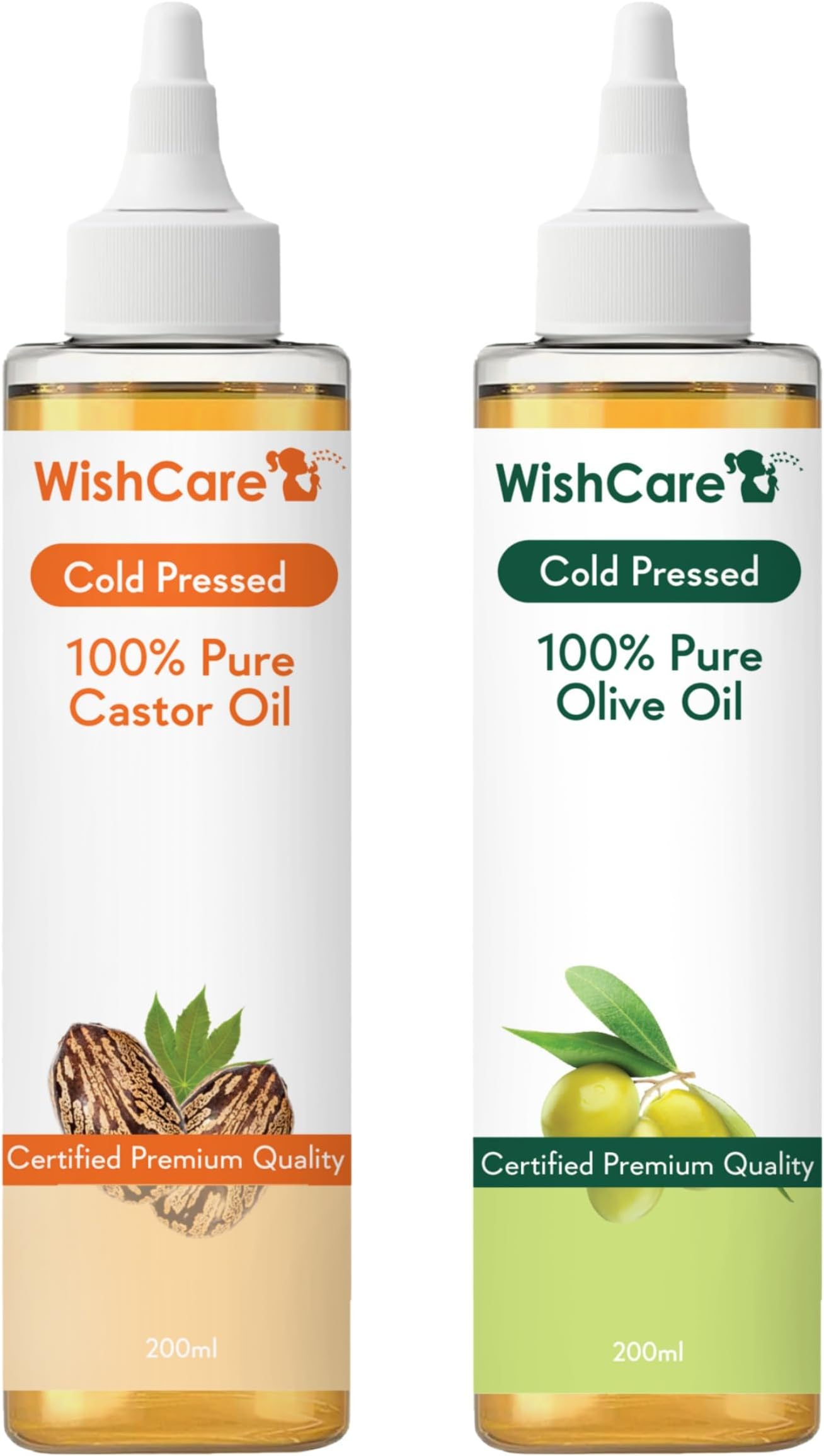 Cold Pressed Castor & Olive Carrier Oil - 200Ml Each