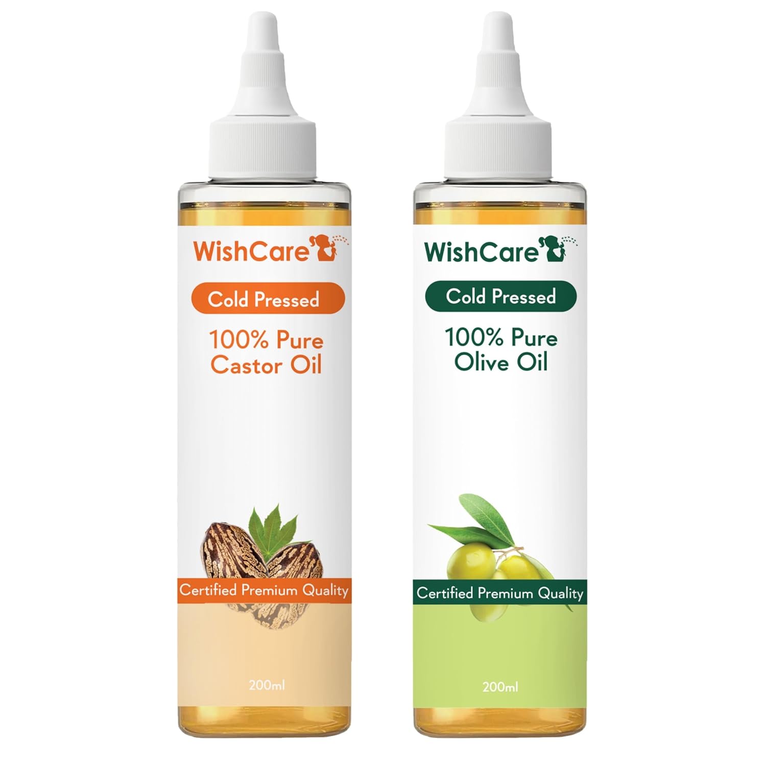 Wishcare Cold Pressed Castor & Olive Carrier Oil - 200Ml Each