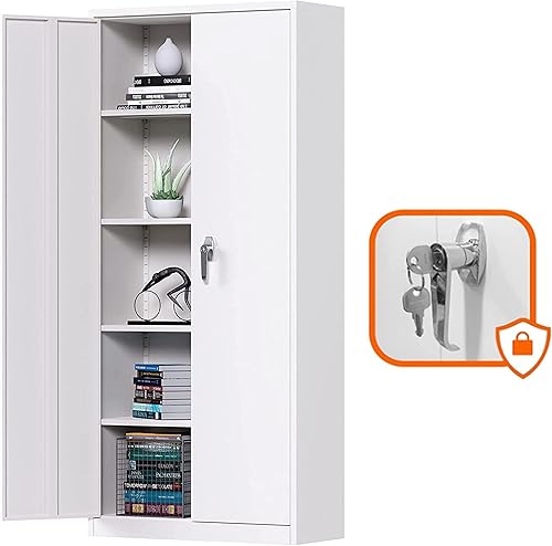 Aobabo Gabinete de almacenamiento de metal, gabinete de almacenamiento de garaje con 2 puertas y 4 estantes ajustables, armario de almacenamiento de