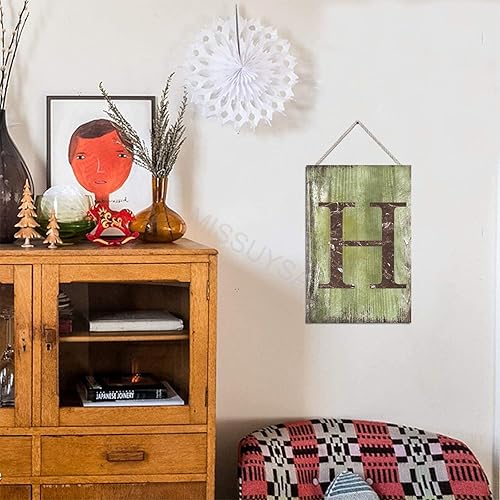 Vista 522 de Letrero colgante de madera con letra J, letrero de madera para decoración del hogar, 26 letras del alfabeto de metal, placa de madera, decoración