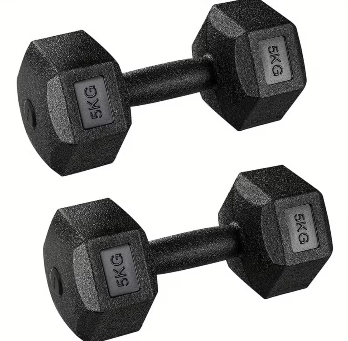 Hexagon Portable Hand Weights Dumbbells Set, 5KG, Black, Home Strength Training Workout Equipment, 11 Inch Length, 2-Piece Set