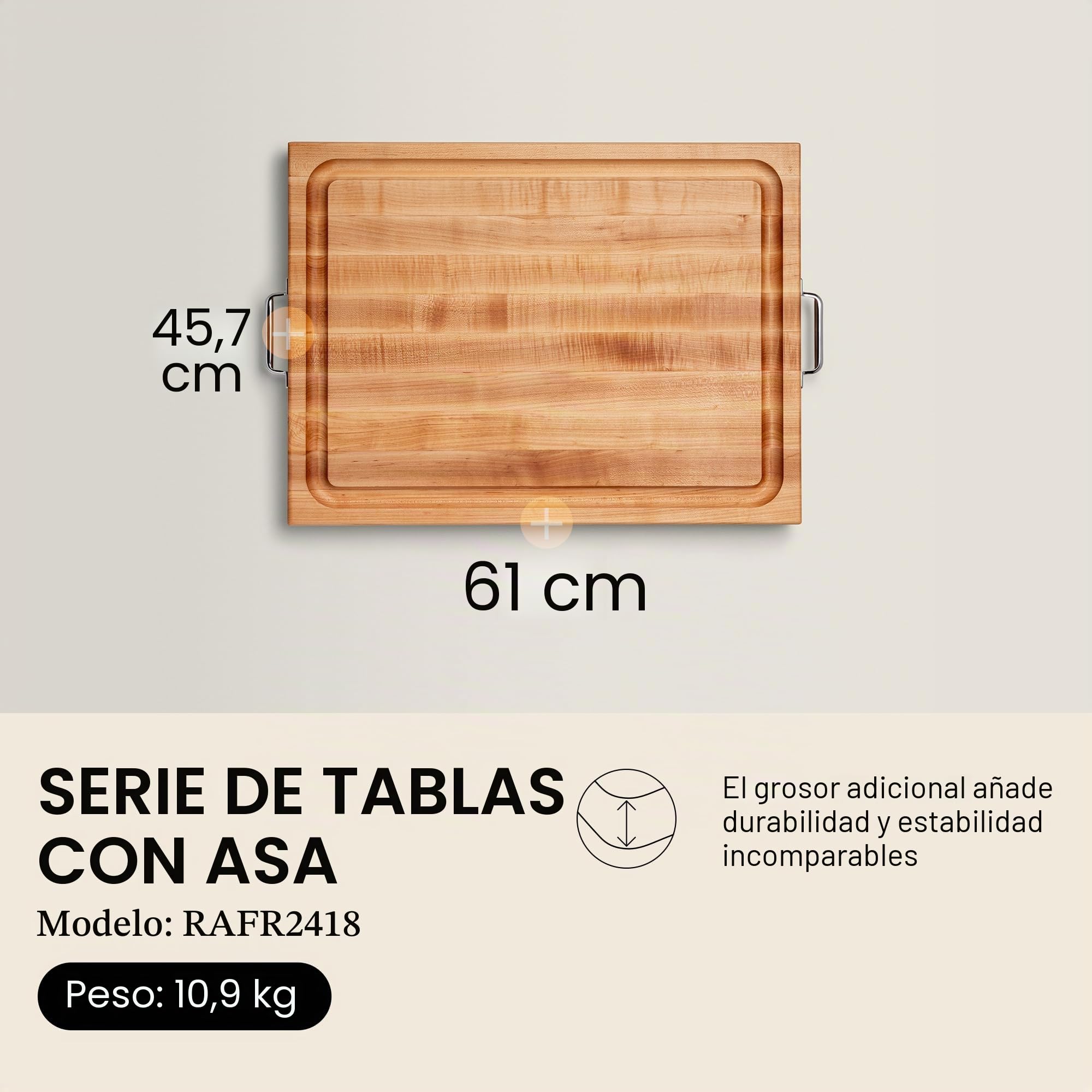 Boos Block Tabla Cortar - Asas Laterales - Ranura Para Jugo - Madera dura de arce duro de América del Norte - Reversible - Tabla Madera Cocina Grande – 61 x 46 x 6 cm | Ranura Para Jugo - Madera dura de arce duro de América del Norte - Tabla Madera Cocina