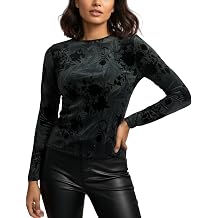Womens Burnout Velvet Top Long Sleeve Floral Going Out Blouse