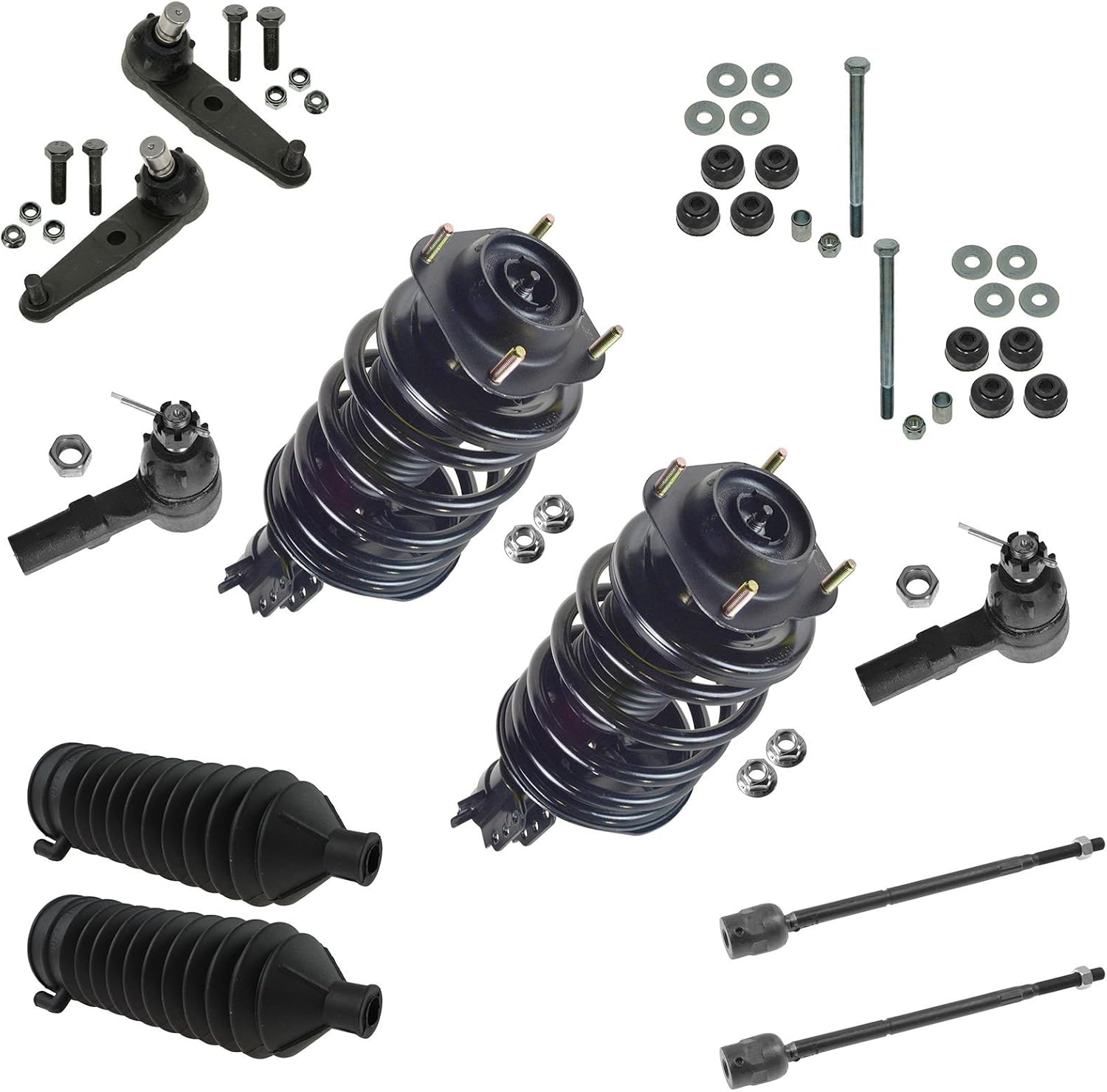 12 Piece Steering Suspension Kit Rack Boot Ball Joint Sway