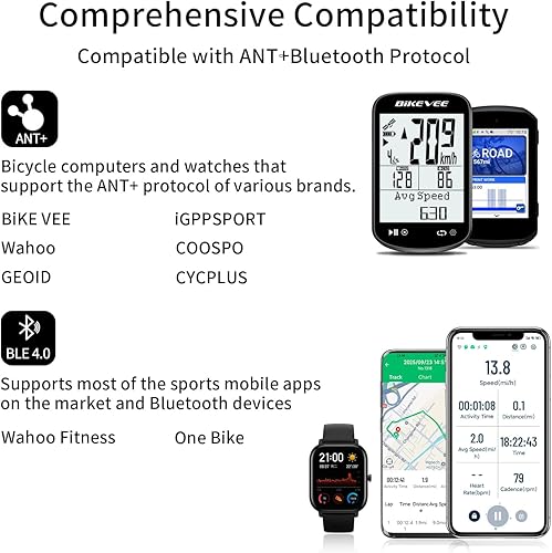 Miniatura 4 de Paquete GPS inalámbrico para computadora de bicicleta, velocímetro y odómetro, sensor de cadencia, retroiluminación automática y parada automática,