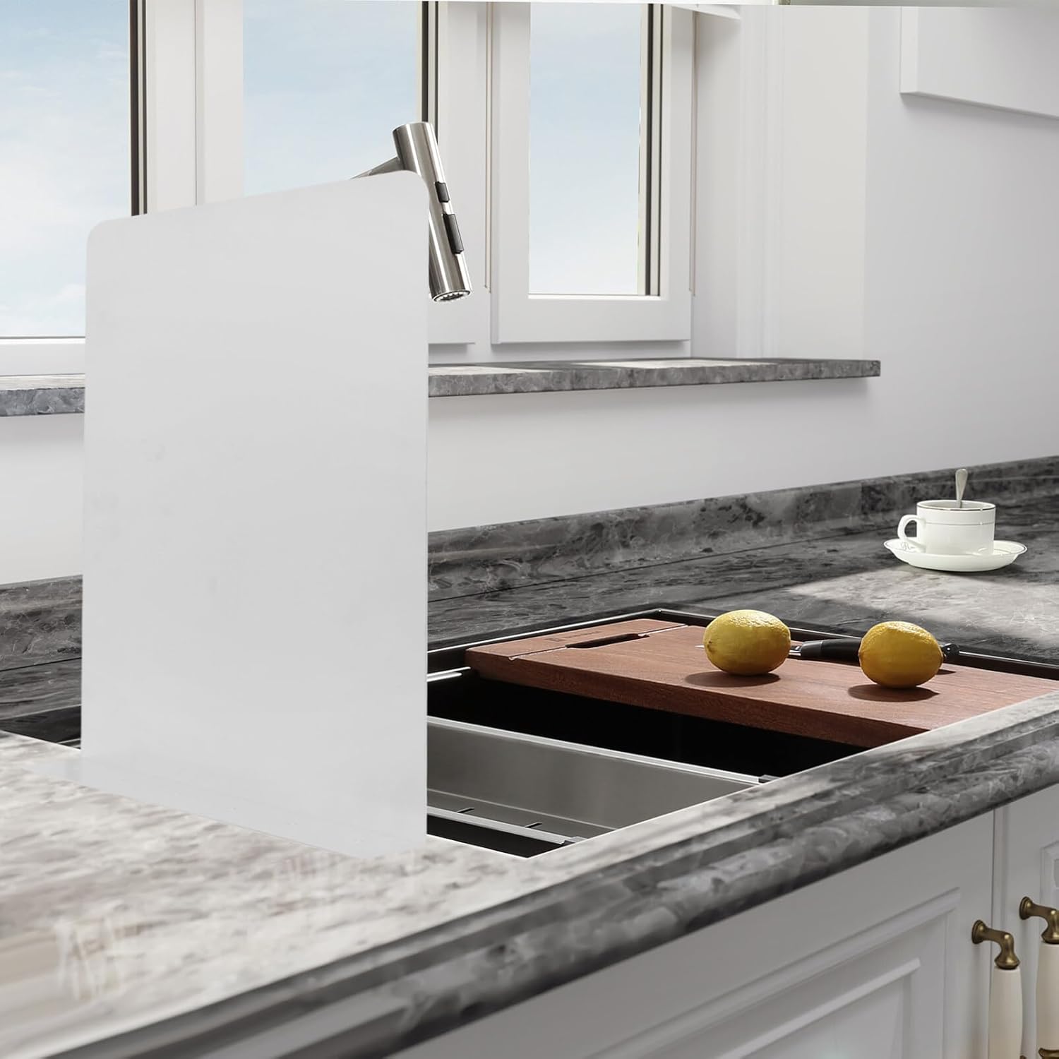 Angoily 2pcs Stainless Steel Wall Mounted Splatter Guard for Kitchen Sink Water Splash Prevention Durable Design Easy Installation